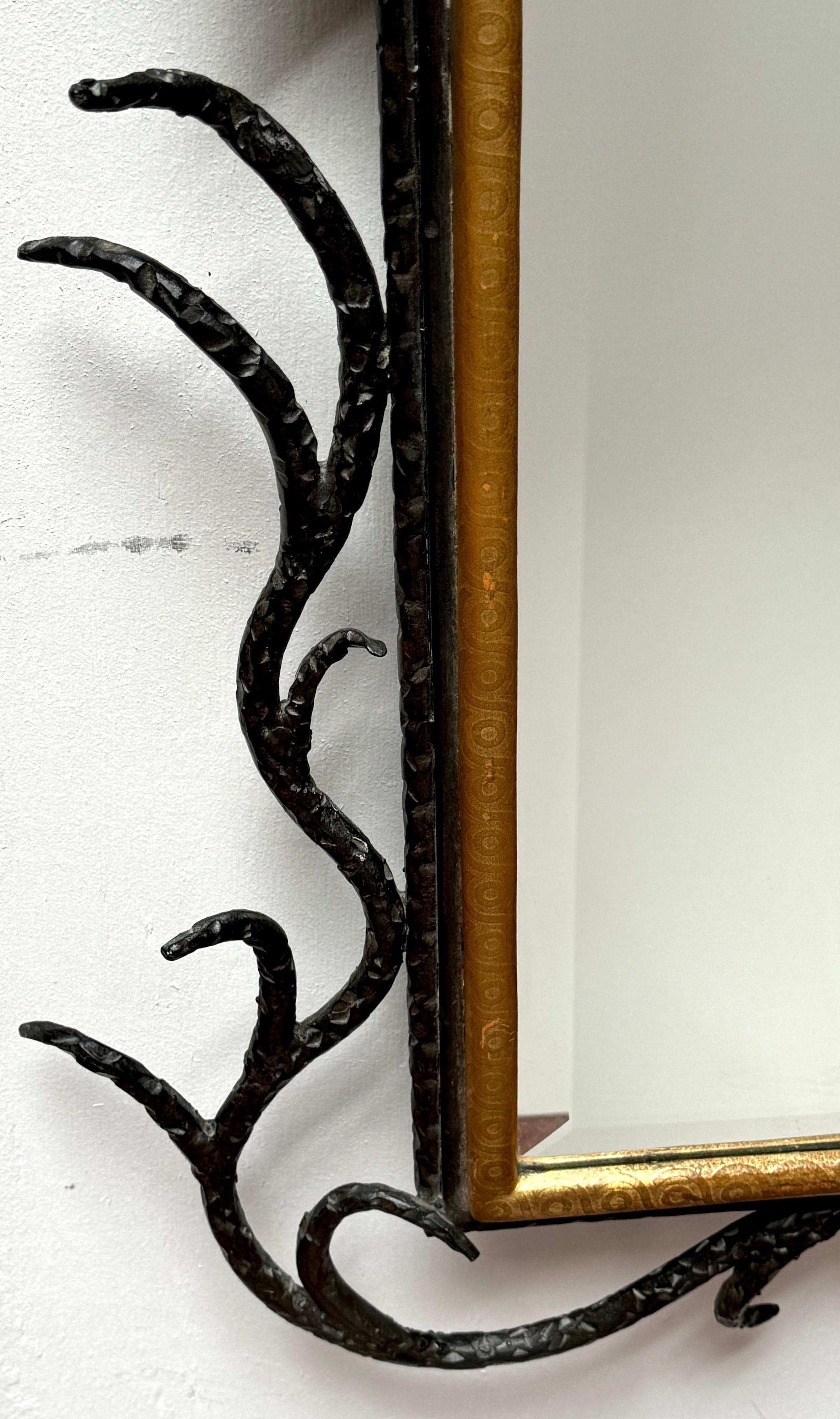French Modern Parcel-Gilt Wrought Iron Mirror, Style of Gilbert Poillerat 2