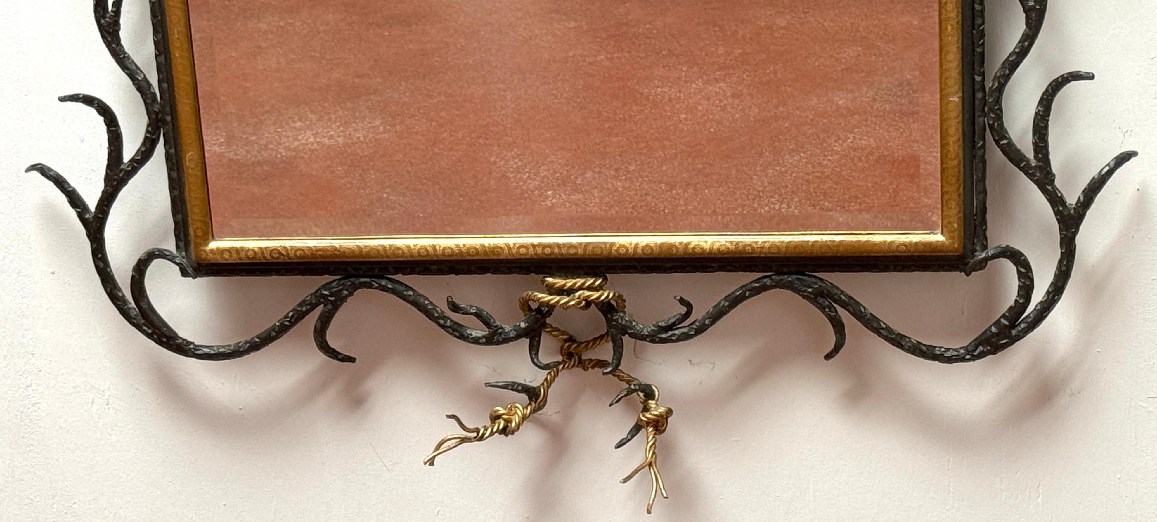 French Modern Parcel-Gilt Wrought Iron Mirror, Style of Gilbert Poillerat 3