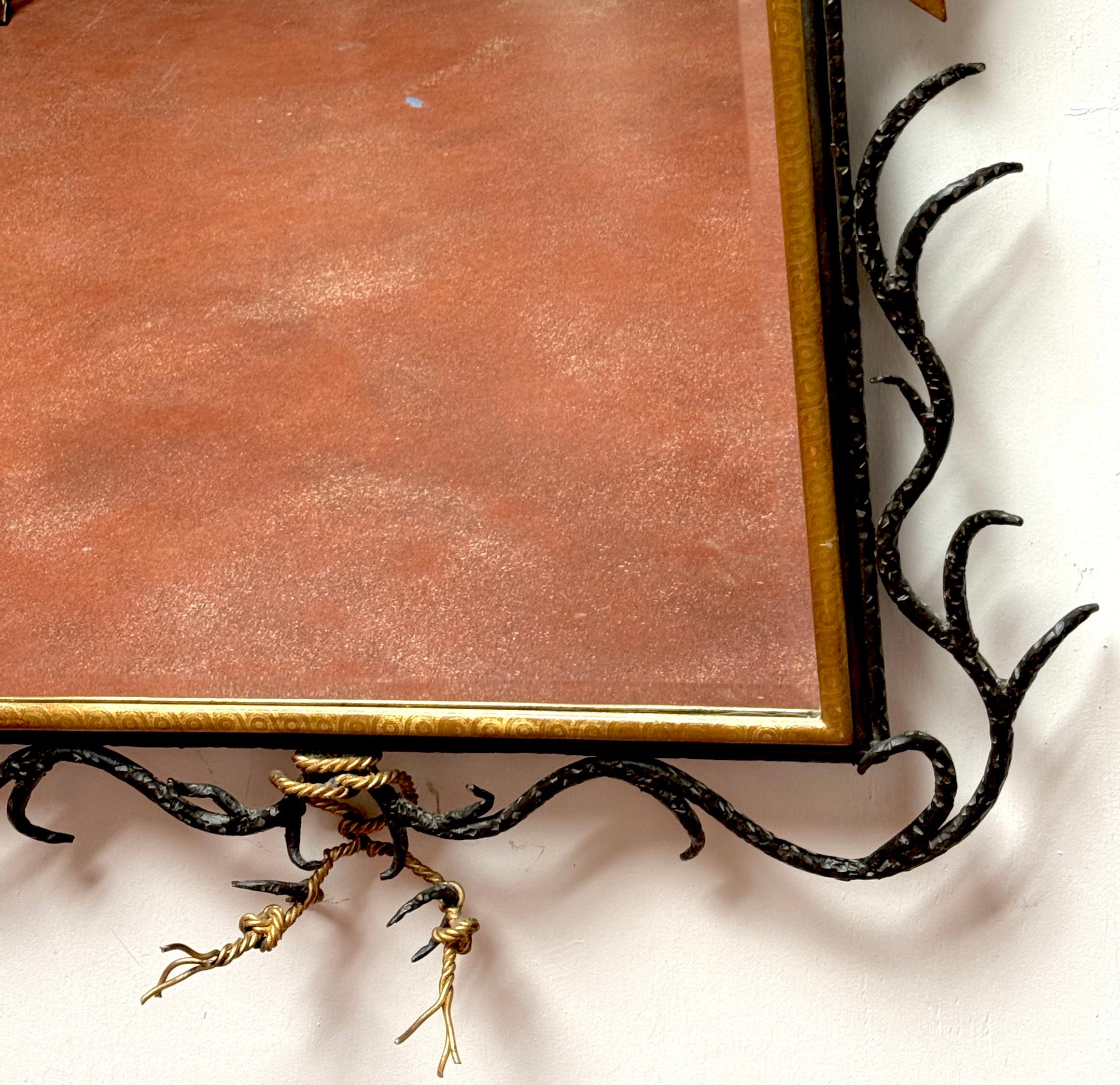French Modern Parcel-Gilt Wrought Iron Mirror, Style of Gilbert Poillerat 4