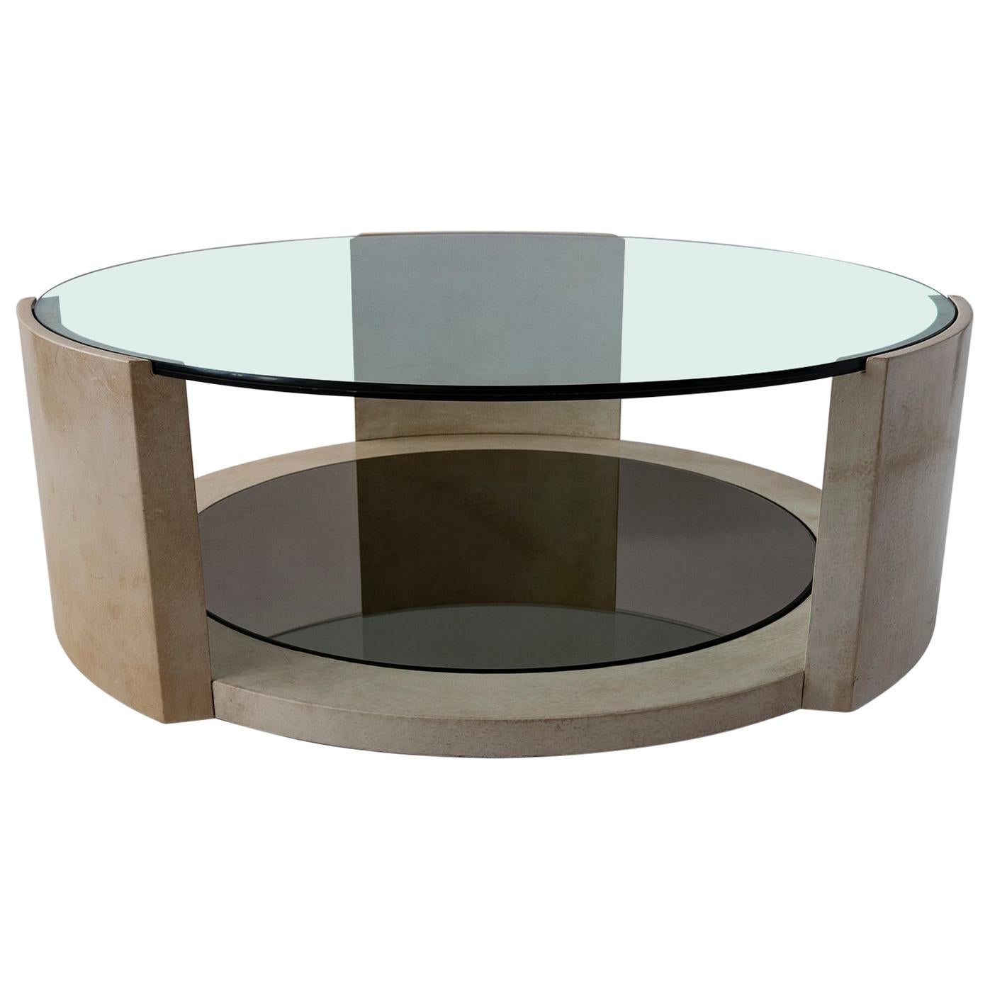French Modern Parchment and Glass Coffee Table