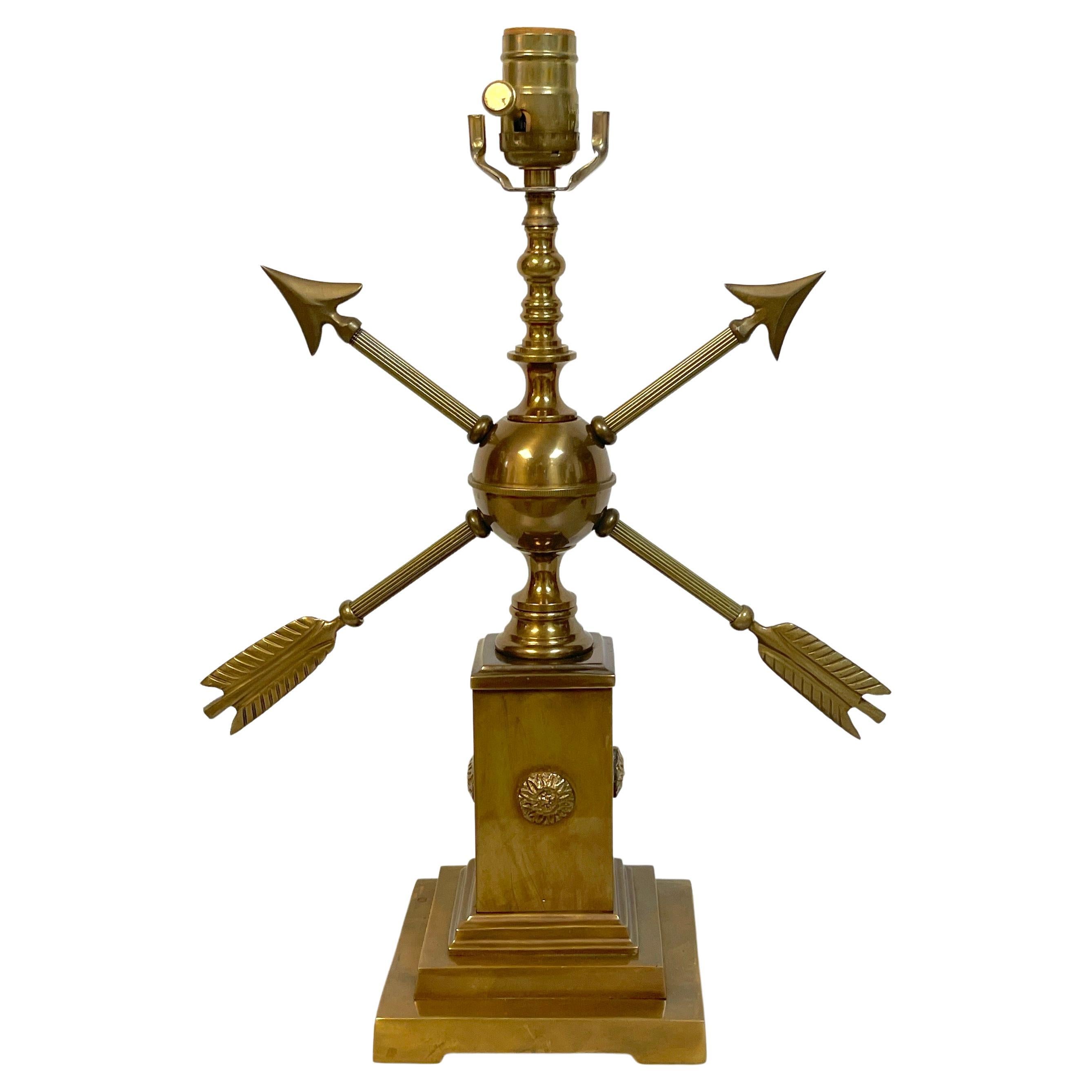 French Modern Patinated Brass Arrow Motif Lamp in the Style of Adnet For Sale