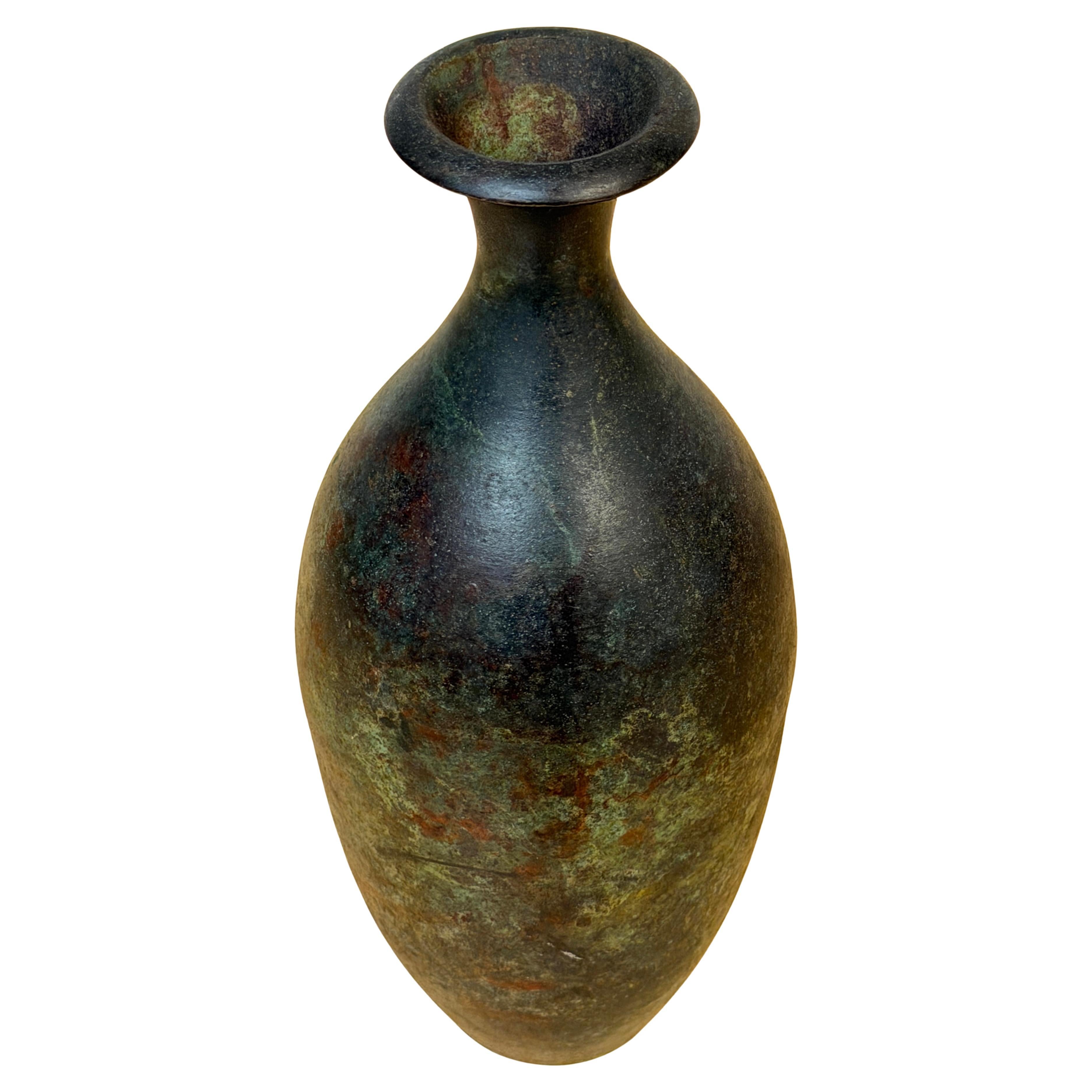 French Modern Patinated Bronze Vase, circa 1970s For Sale