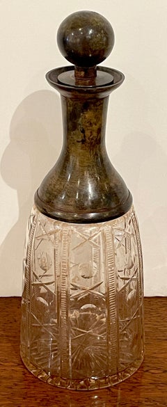 French Modern Patinated Bronze & 'X&O' Cut Glass Decanter, Larger