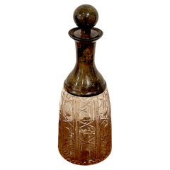 French Modern Patinated Bronze & 'X&O' Cut Glass Decanter, Larger