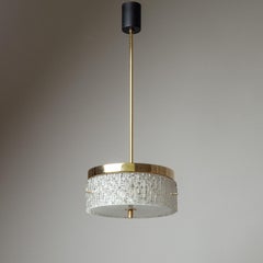 French Modern Pendant, 1960s, Textured Glass and Gilt Brass