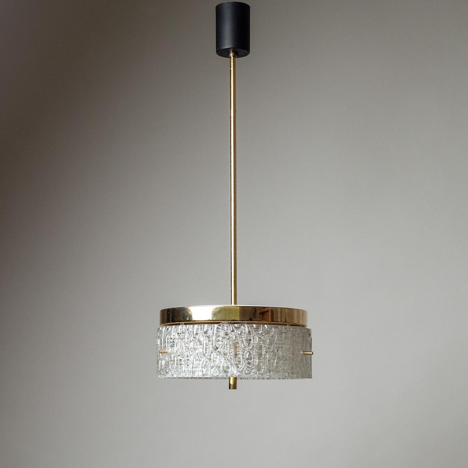 French Modern Pendant, 1960s, Textured Glass and Gilt Brass For Sale 2
