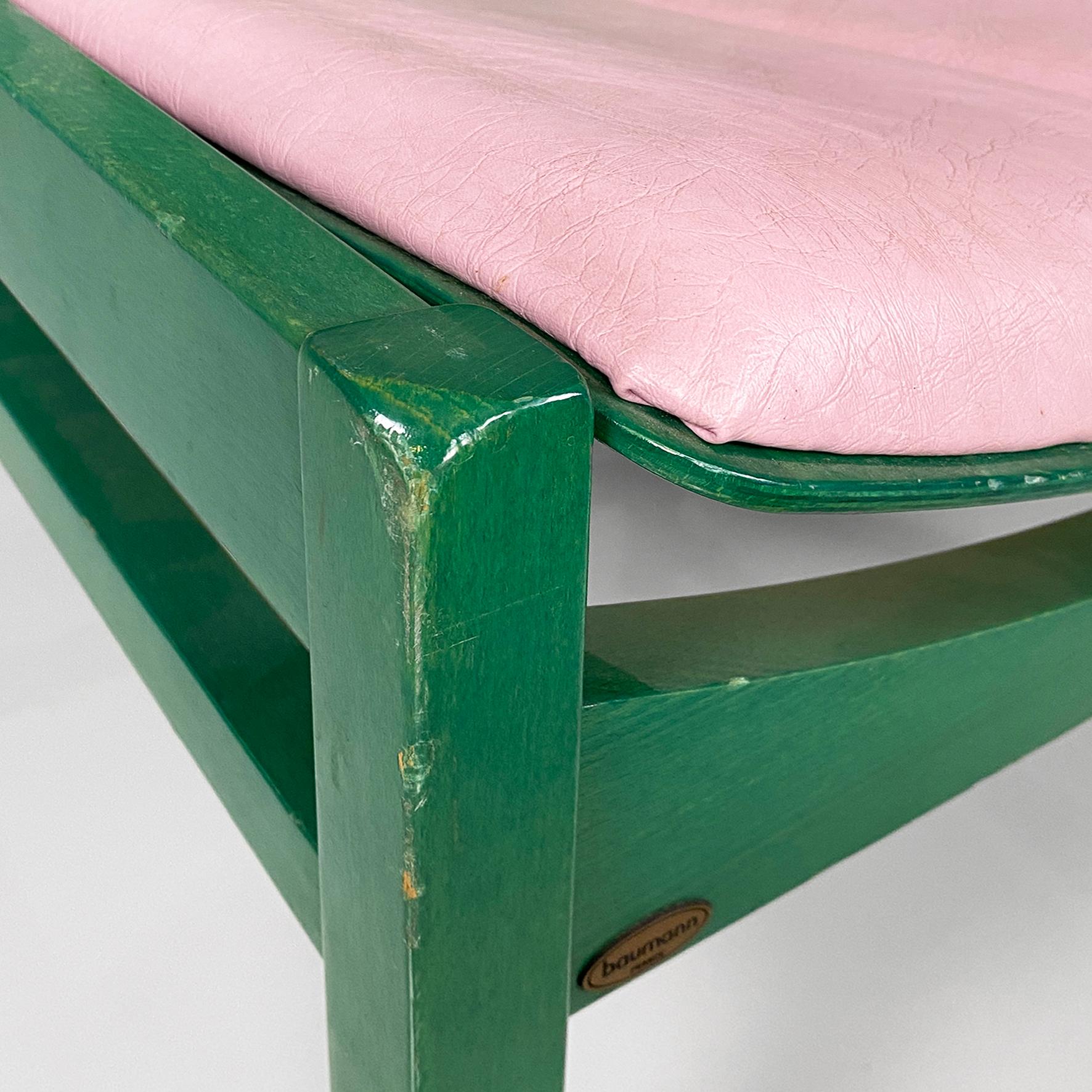 Poltrone moderne francesi Argos in pelle rosa e legno verde di Baumann, anni '70 in vendita 10