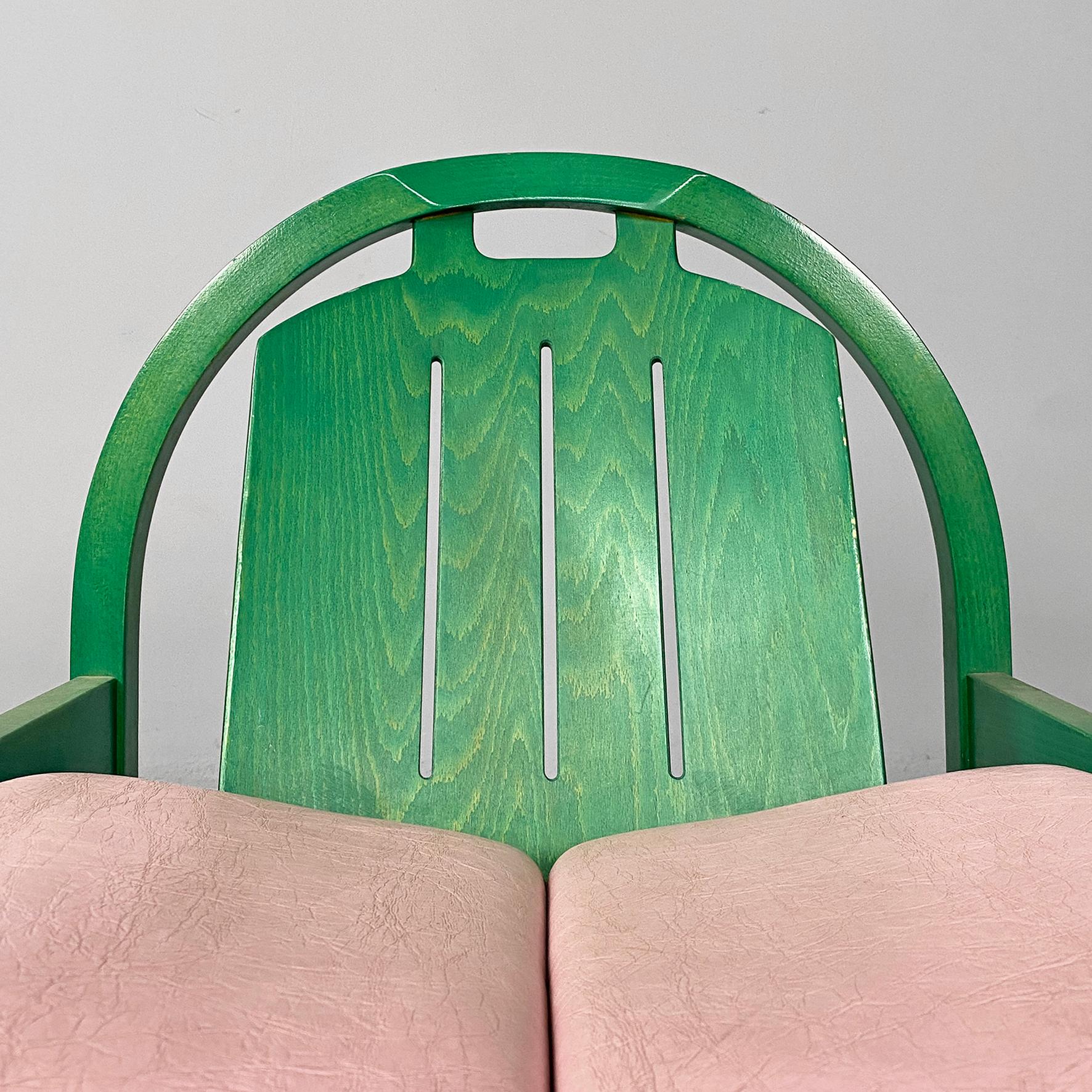 Poltrone moderne francesi Argos in pelle rosa e legno verde di Baumann, anni '70 in vendita 12