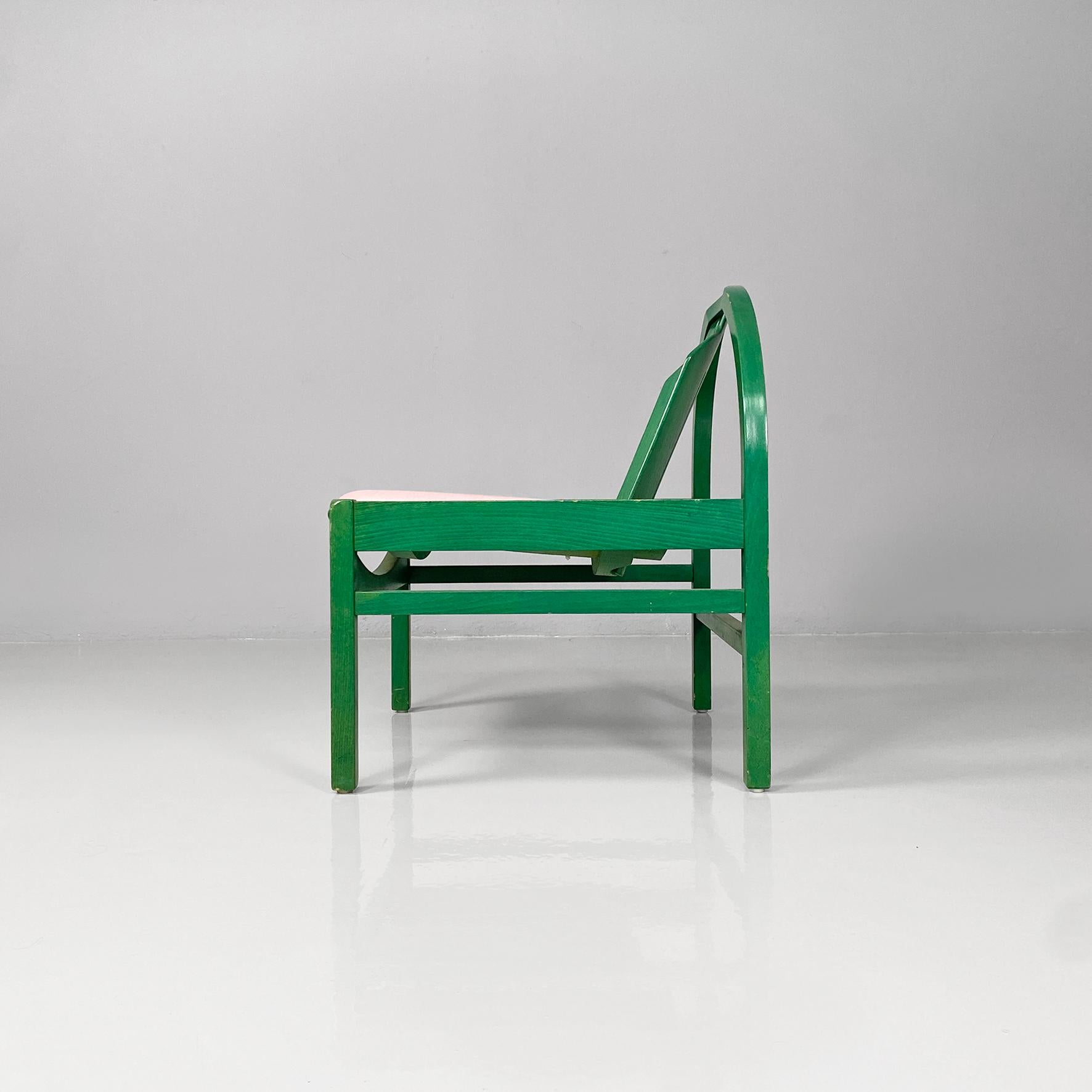 Poltrone moderne francesi Argos in pelle rosa e legno verde di Baumann, anni '70 in vendita 13