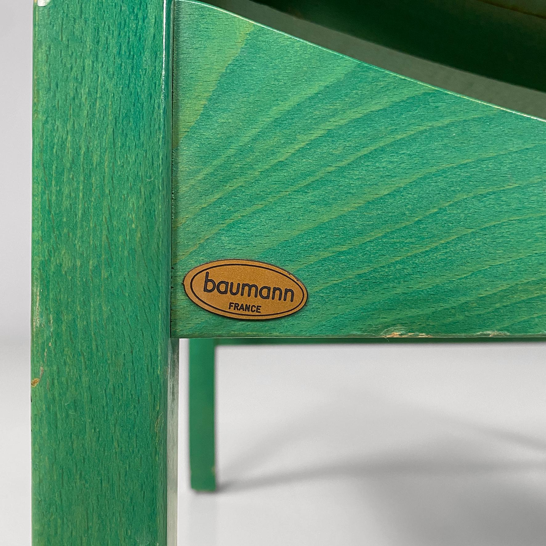 Poltrone moderne francesi Argos in pelle rosa e legno verde di Baumann, anni '70 In condizioni buone in vendita a MIlano, IT
