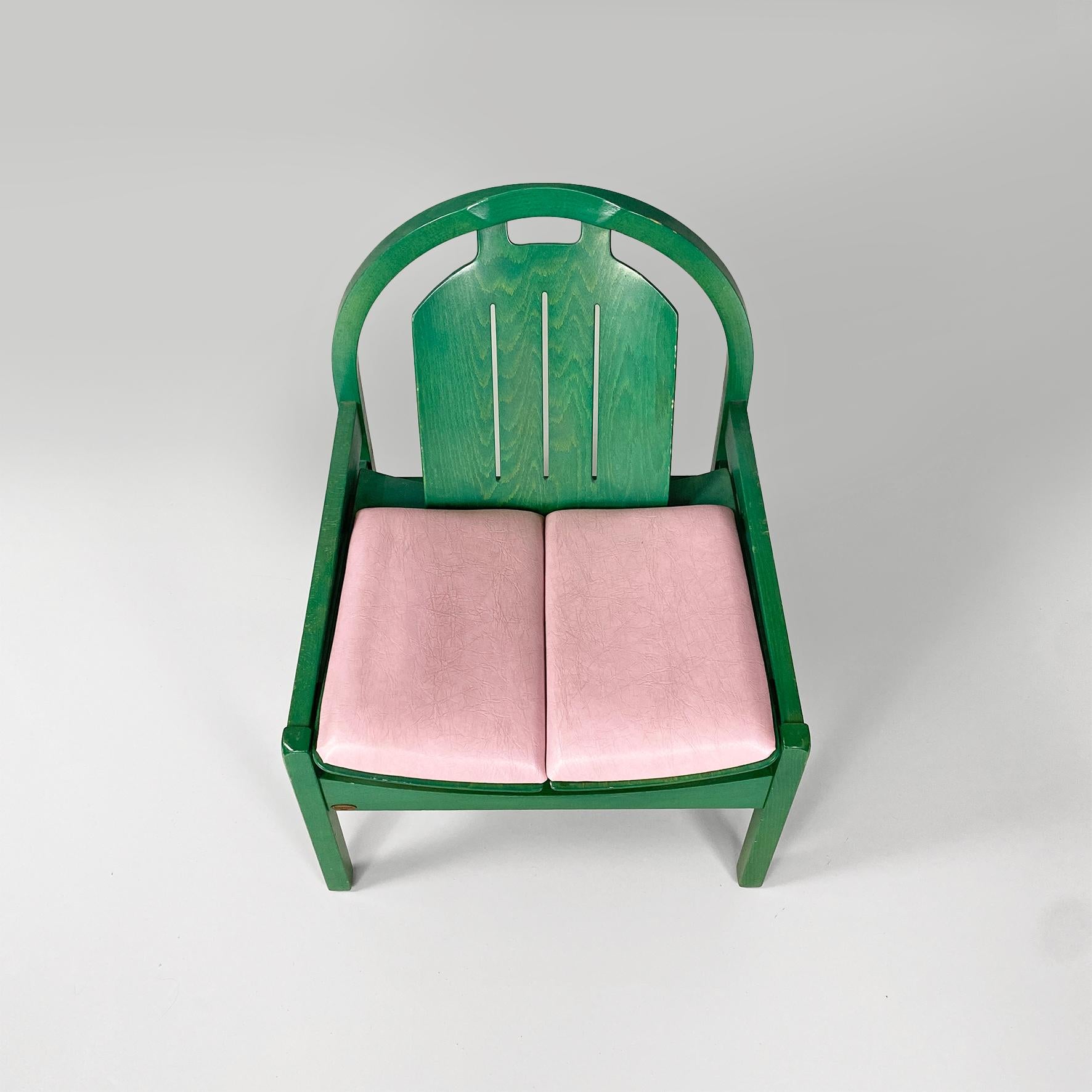 Moderno Poltrone moderne francesi Argos in pelle rosa e legno verde di Baumann, anni '70 in vendita