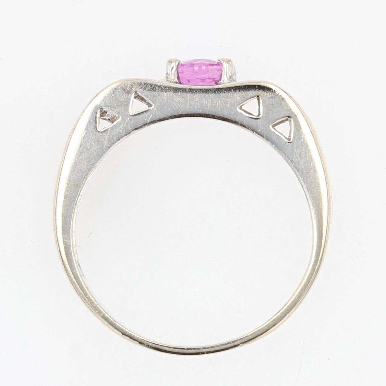 French Modern Pink Sapphire Diamonds 18 Karat White Gold Ring For Sale 7
