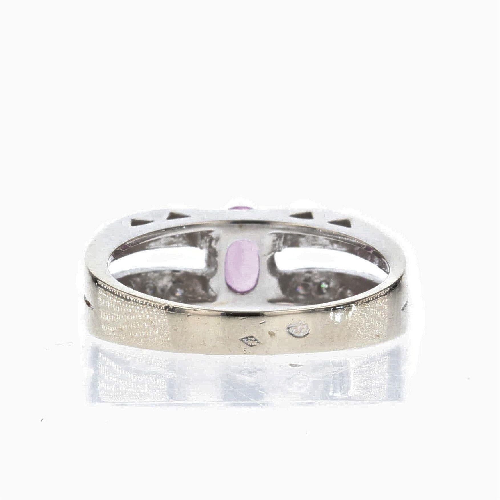 French Modern Pink Sapphire Diamonds 18 Karat White Gold Ring For Sale 8