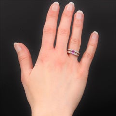 French Modern Pink Sapphire Diamonds 18 Karat White Gold Ring