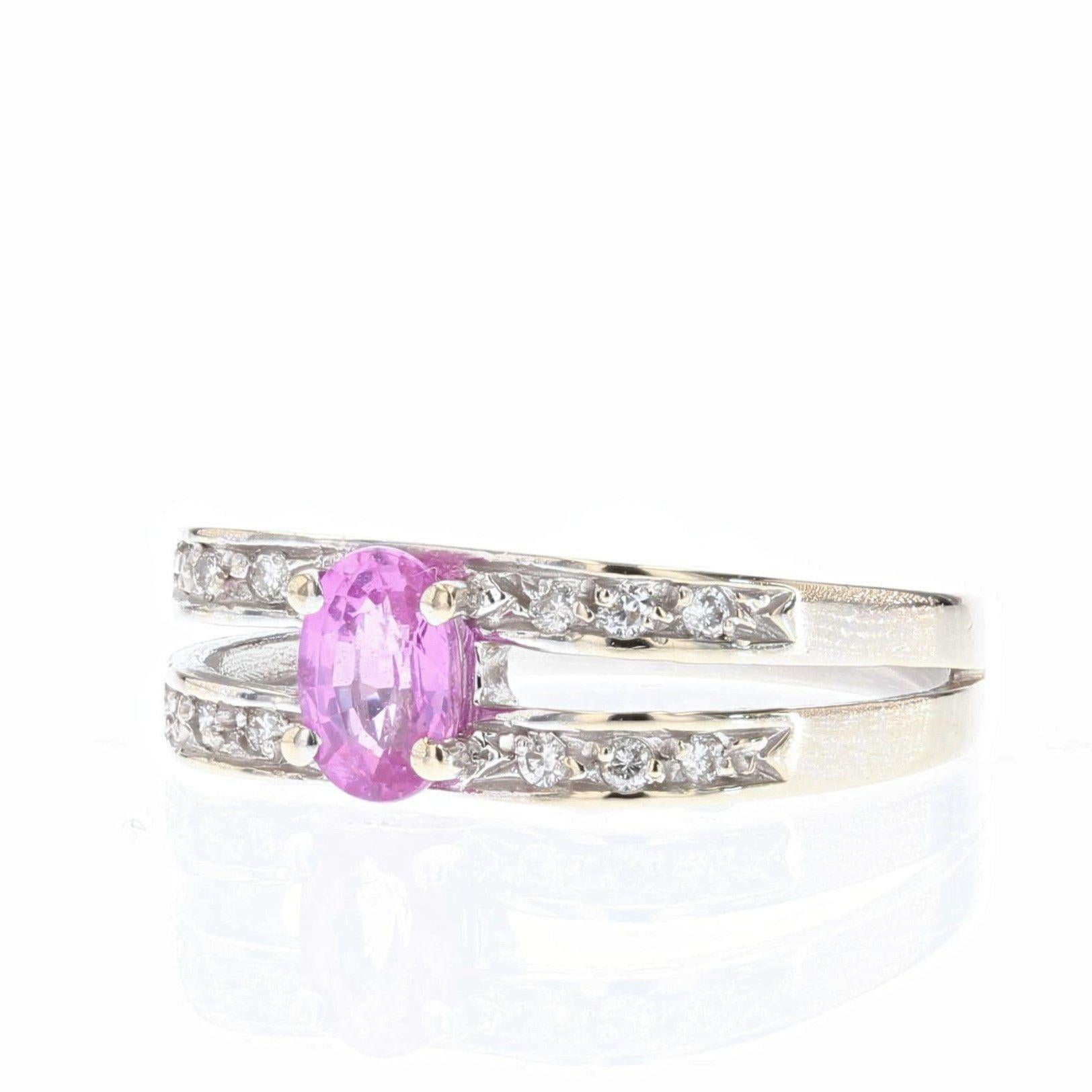French Modern Pink Sapphire Diamonds 18 Karat White Gold Ring For Sale 1