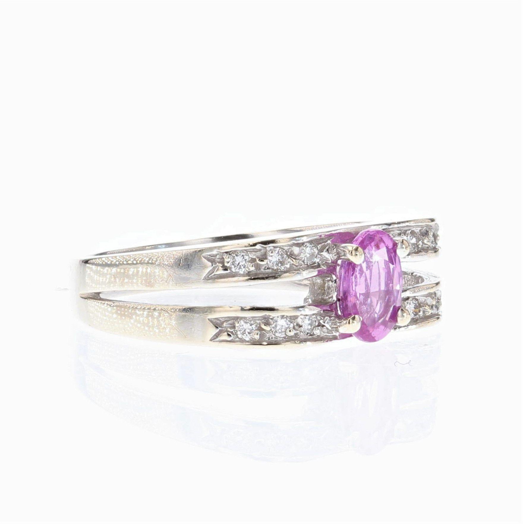 French Modern Pink Sapphire Diamonds 18 Karat White Gold Ring For Sale 5