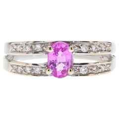 French Modern Pink Sapphire Diamonds 18 Karat White Gold Ring