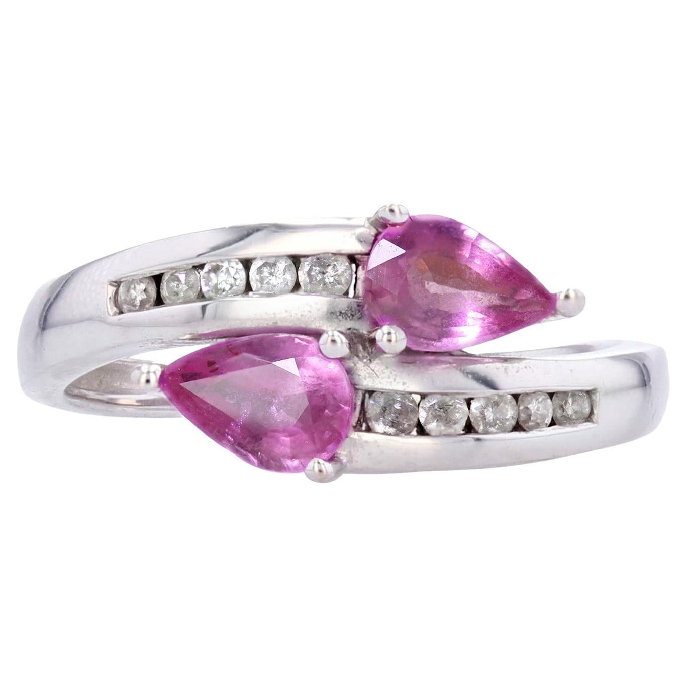 Französischer moderner Ring mit rosa Saphiren und Diamanten aus 18 Karat Weißgold You and Me