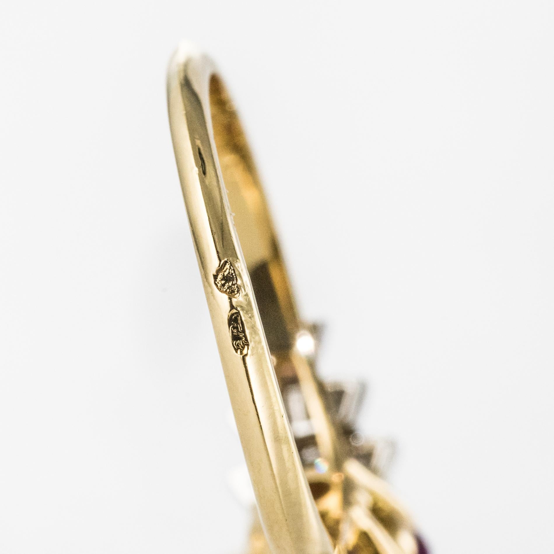 French Modern Pink Sapphire Diamonds 18 Karat Yellow Gold Ring For Sale 8