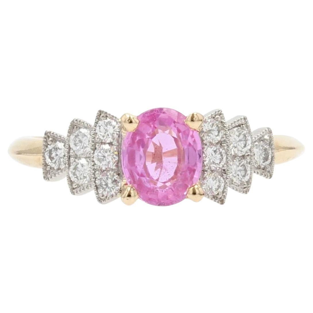 Bague moderne française en or jaune 18 carats avec saphir rose et diamants