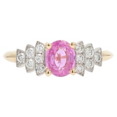 French Modern Pink Sapphire Diamonds 18 Karat Yellow Gold Ring