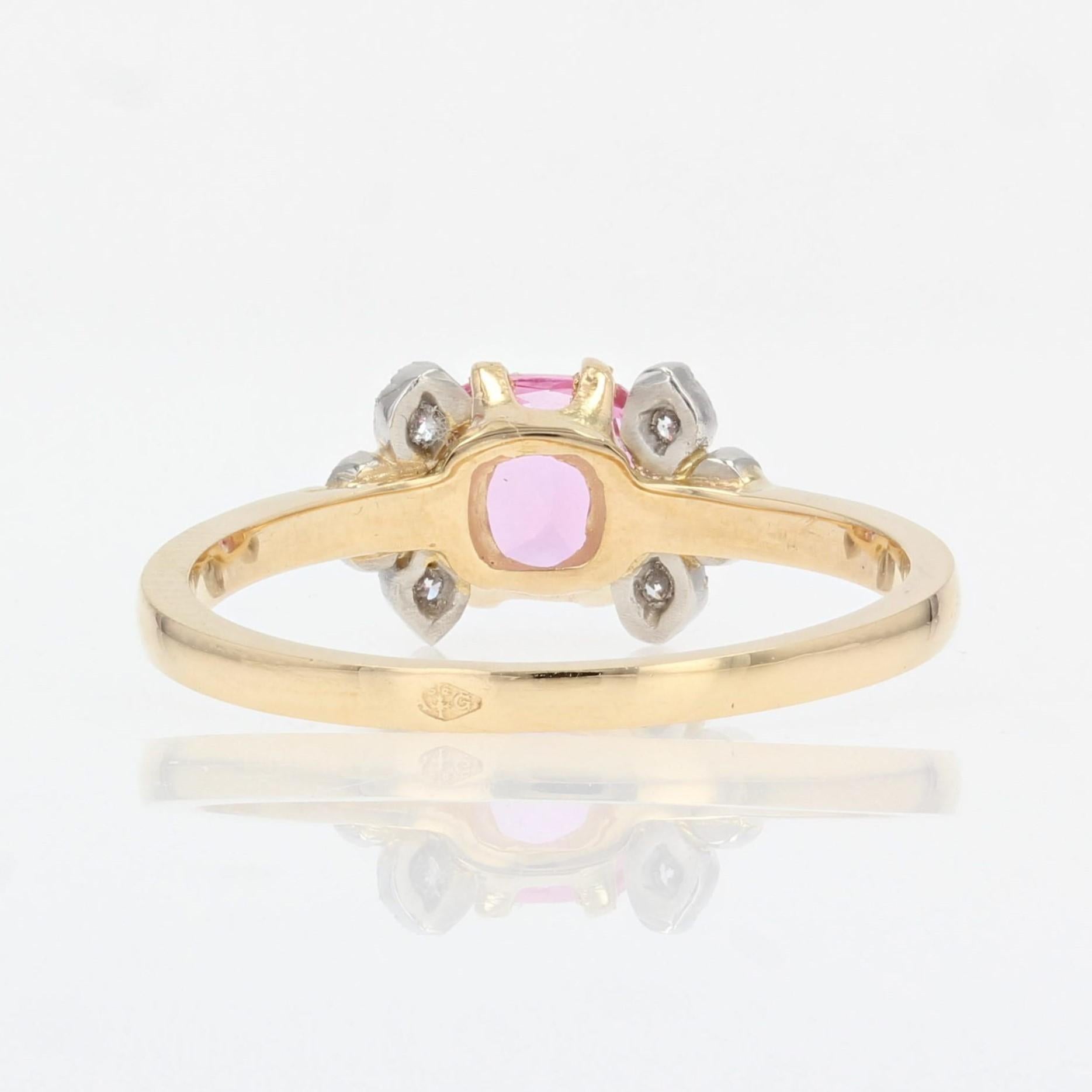 French Modern Pink Sapphire Diamonds 18 Karat Yellow Gold Thin Ring For Sale 6