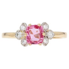 Anillo Delgado Francés Moderno Zafiro Rosa Diamante Oro Amarillo 18 Kilates Anillo Delgado Francés Moderno Zafiro Rosa Diamante Oro Amarillo 18 Kilates