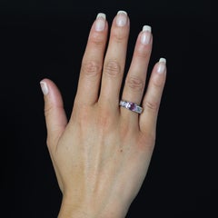 French Modern Pink Sapphire Princess-Cut Diamonds 18 Karat White Gold Ring
