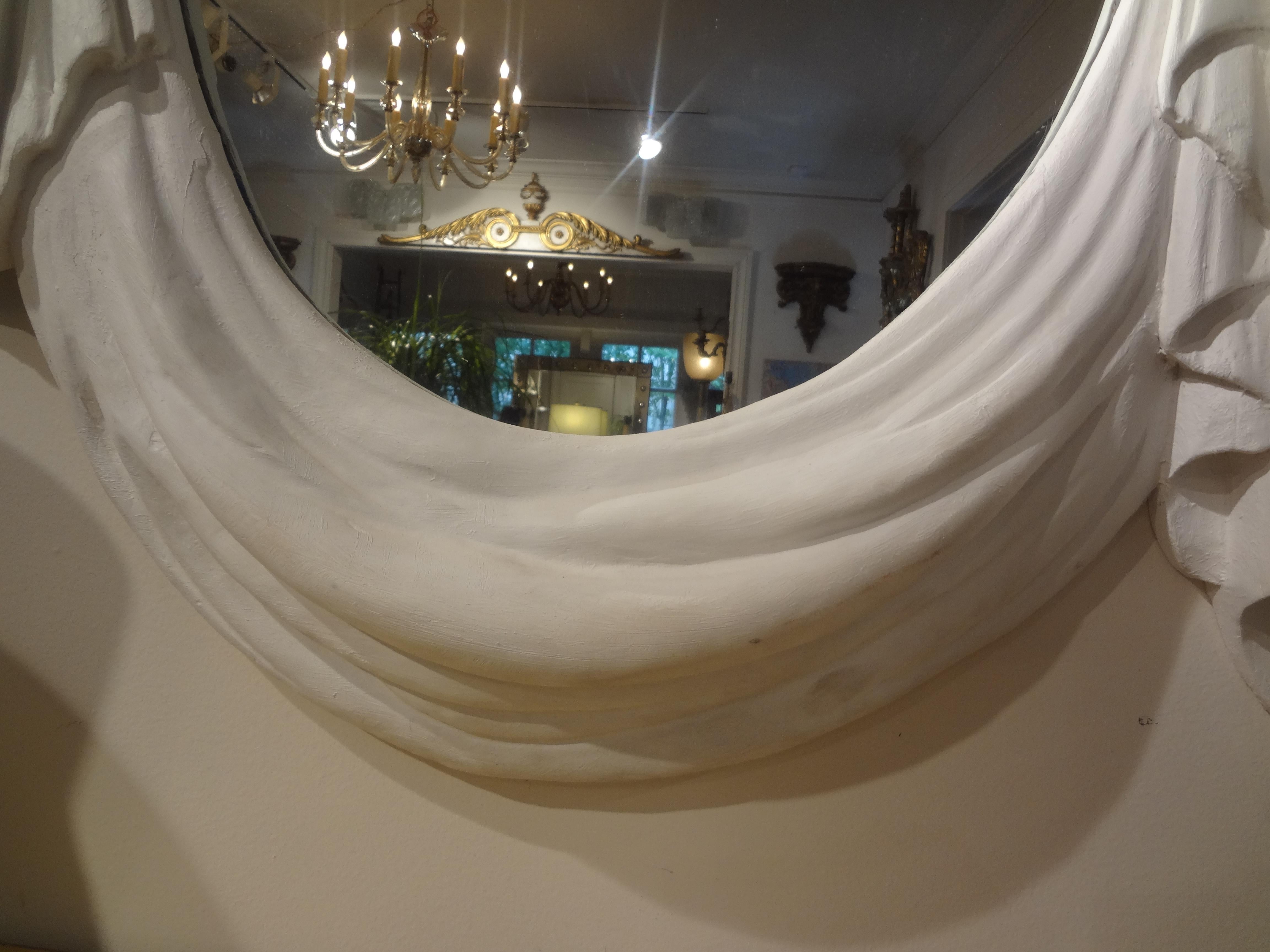 French Modern Plaster Draped Mirror in the Manner of Serge Roche For Sale 5