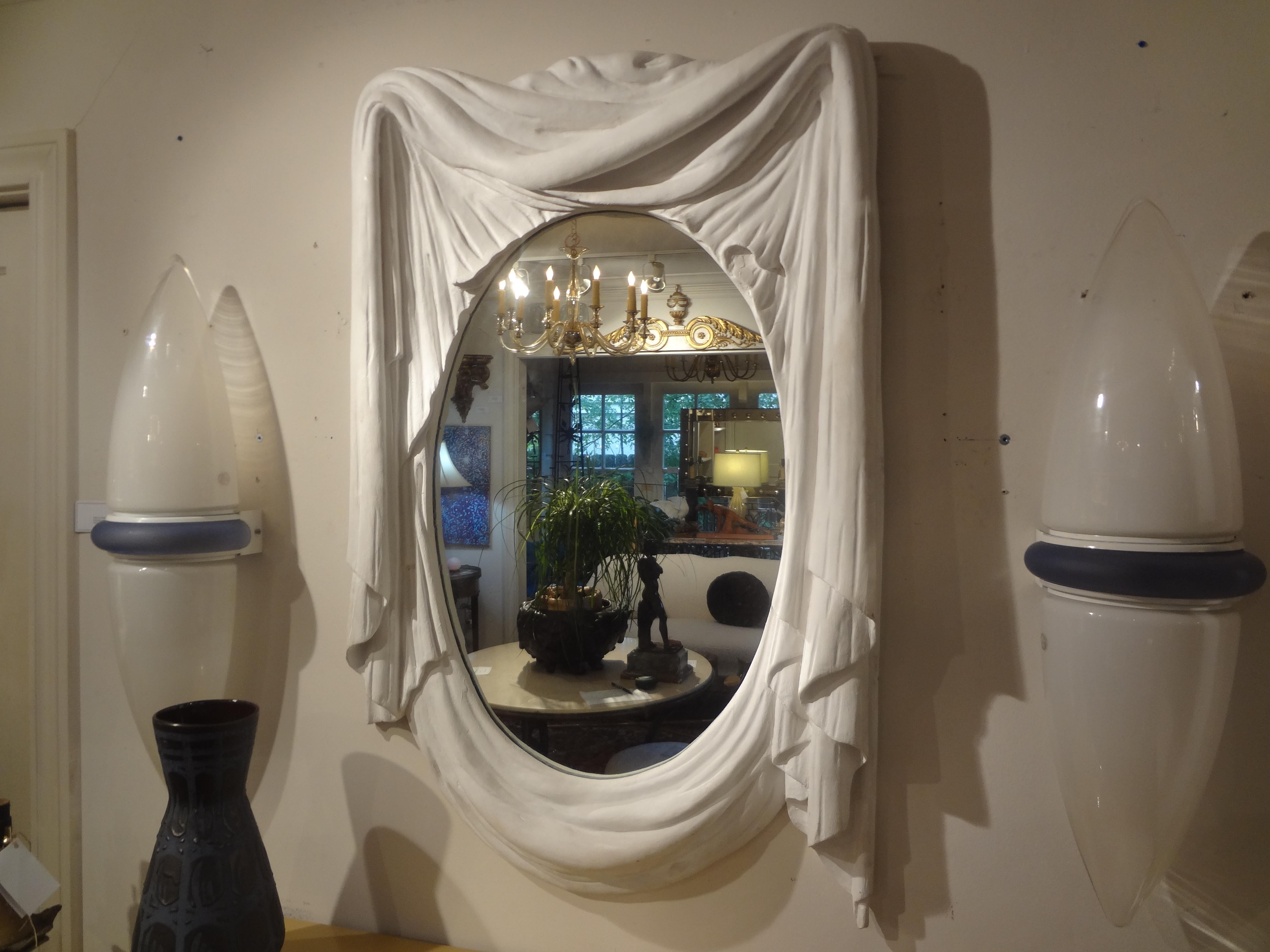 French Modern Plaster Draped Mirror in the Manner of Serge Roche For Sale 6