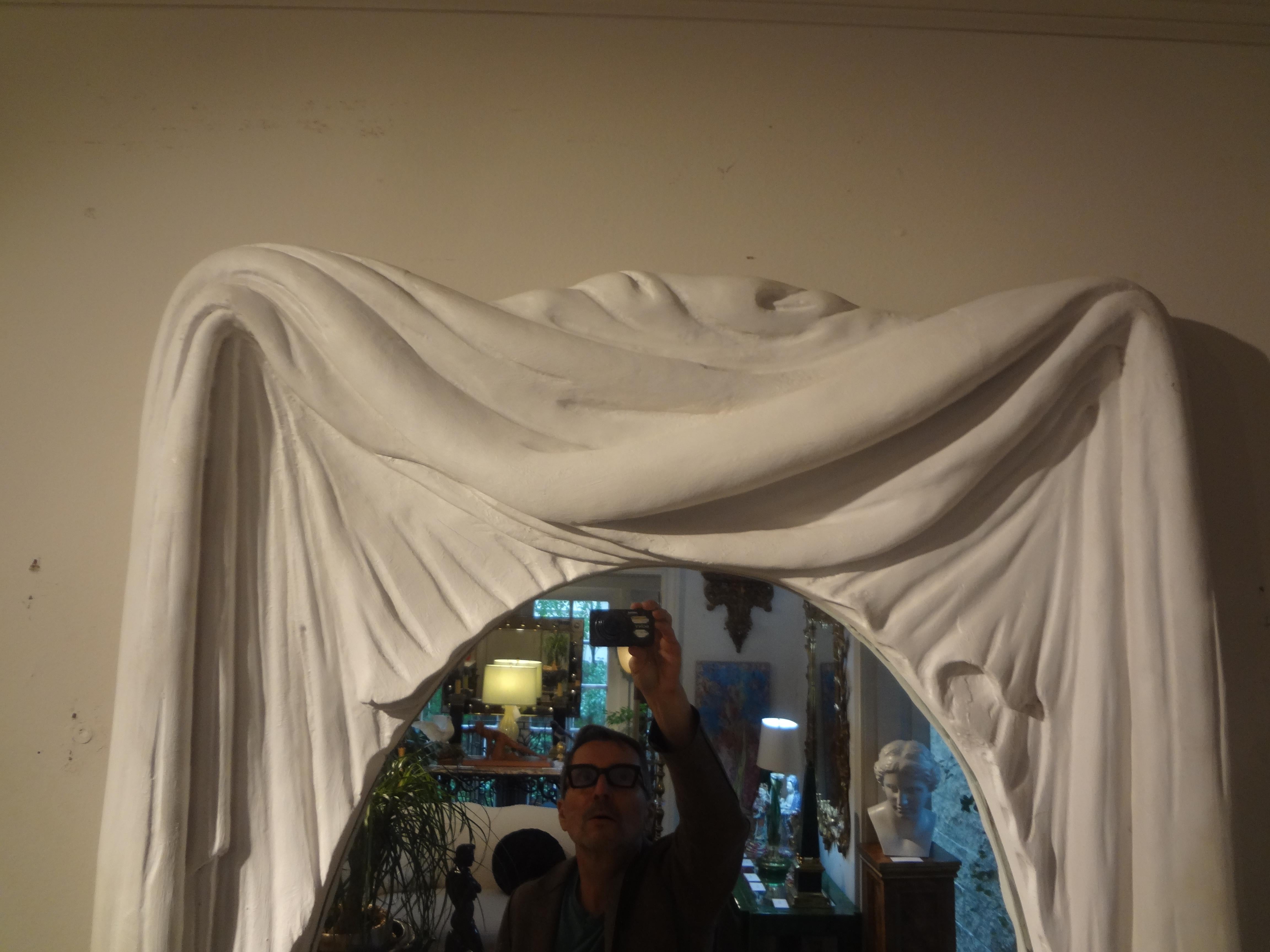 French Modern Plaster Draped Mirror in the Manner of Serge Roche In Good Condition In Houston, TX