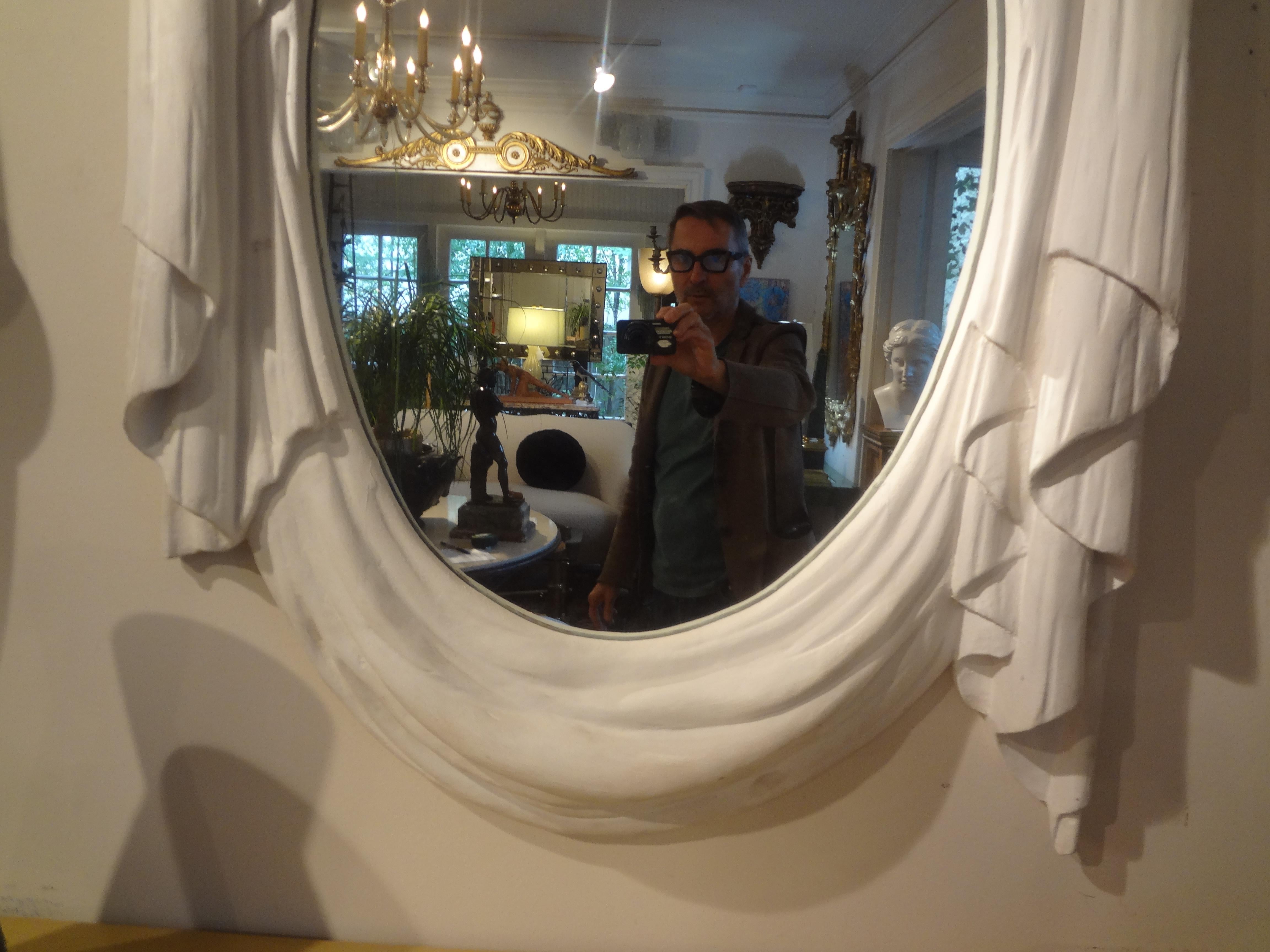 French Modern Plaster Draped Mirror in the Manner of Serge Roche For Sale 1