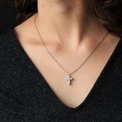 French Modern Platinum Diamond Cross Pendant