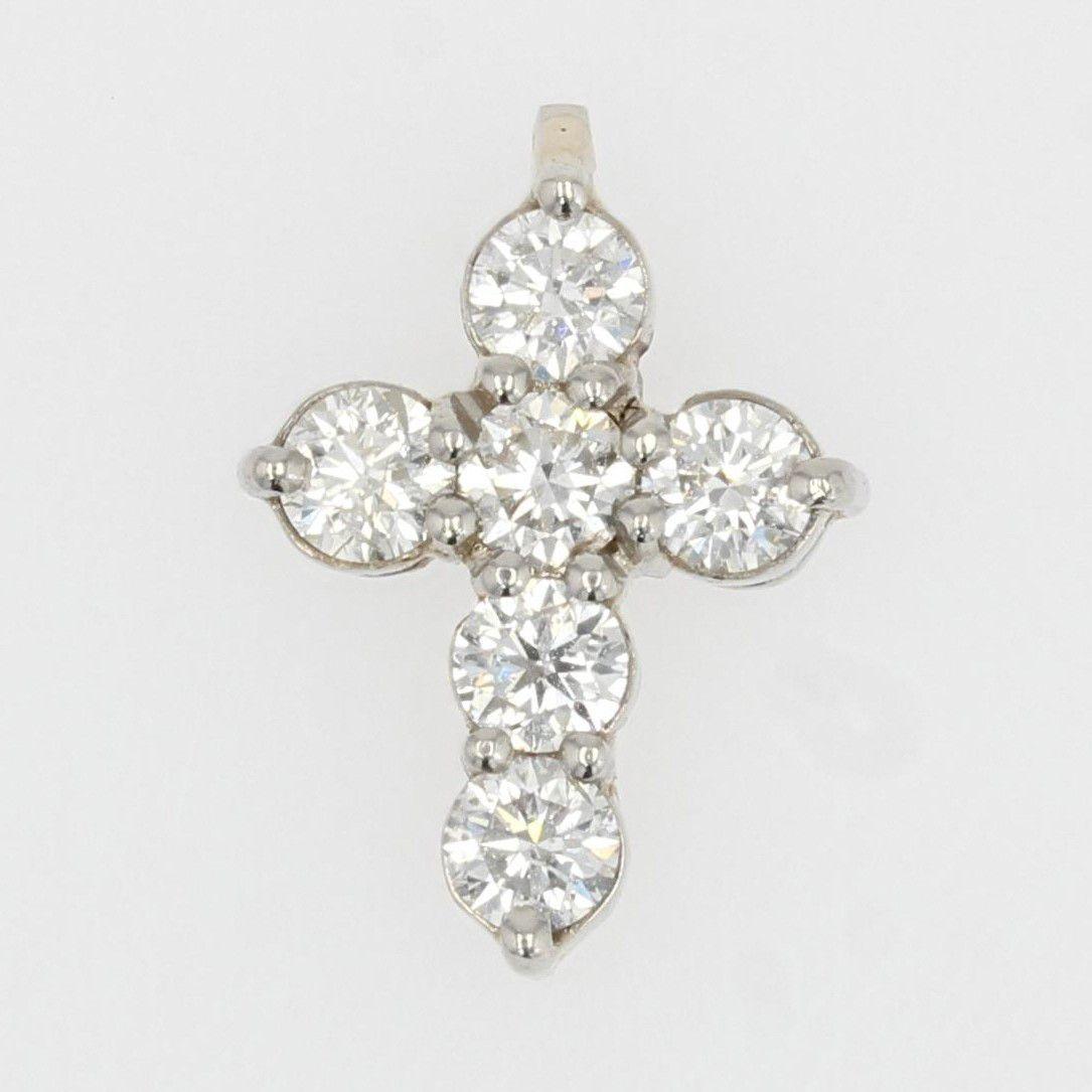Brilliant Cut French Modern Platinum Diamond Cross Pendant For Sale