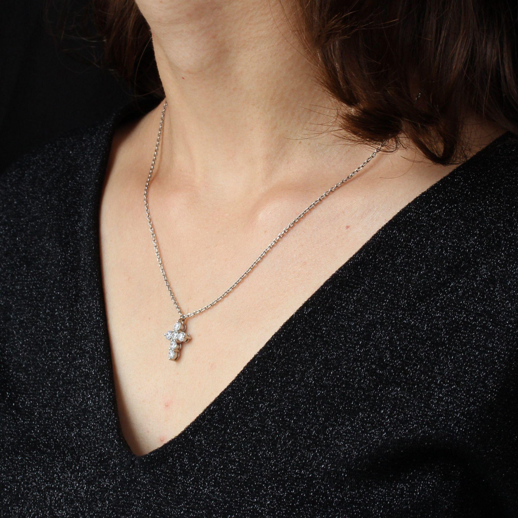 Women's or Men's French Modern Platinum Diamond Cross Pendant For Sale