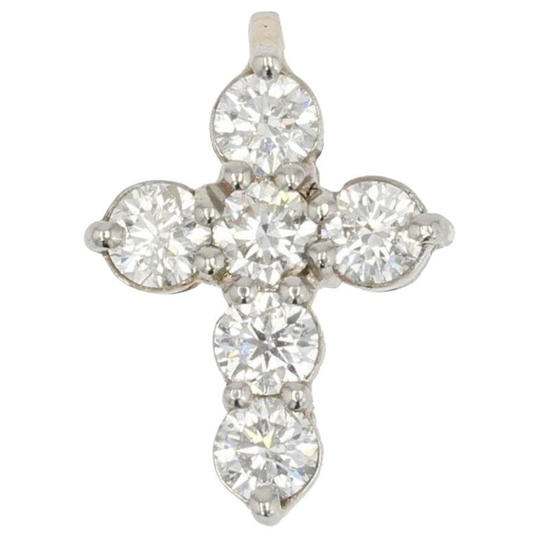 French Modern Platinum Diamond Cross Pendant For Sale at 1stDibs