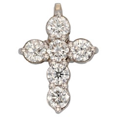 French Modern Platinum Diamond Cross Pendant