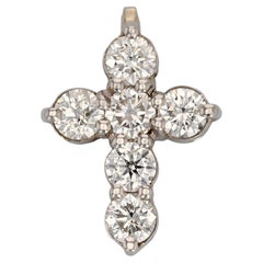 French Modern Platinum Diamond Cross Pendant