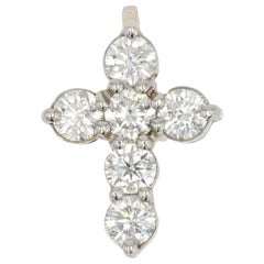 French Modern Platinum Diamond Cross Pendant