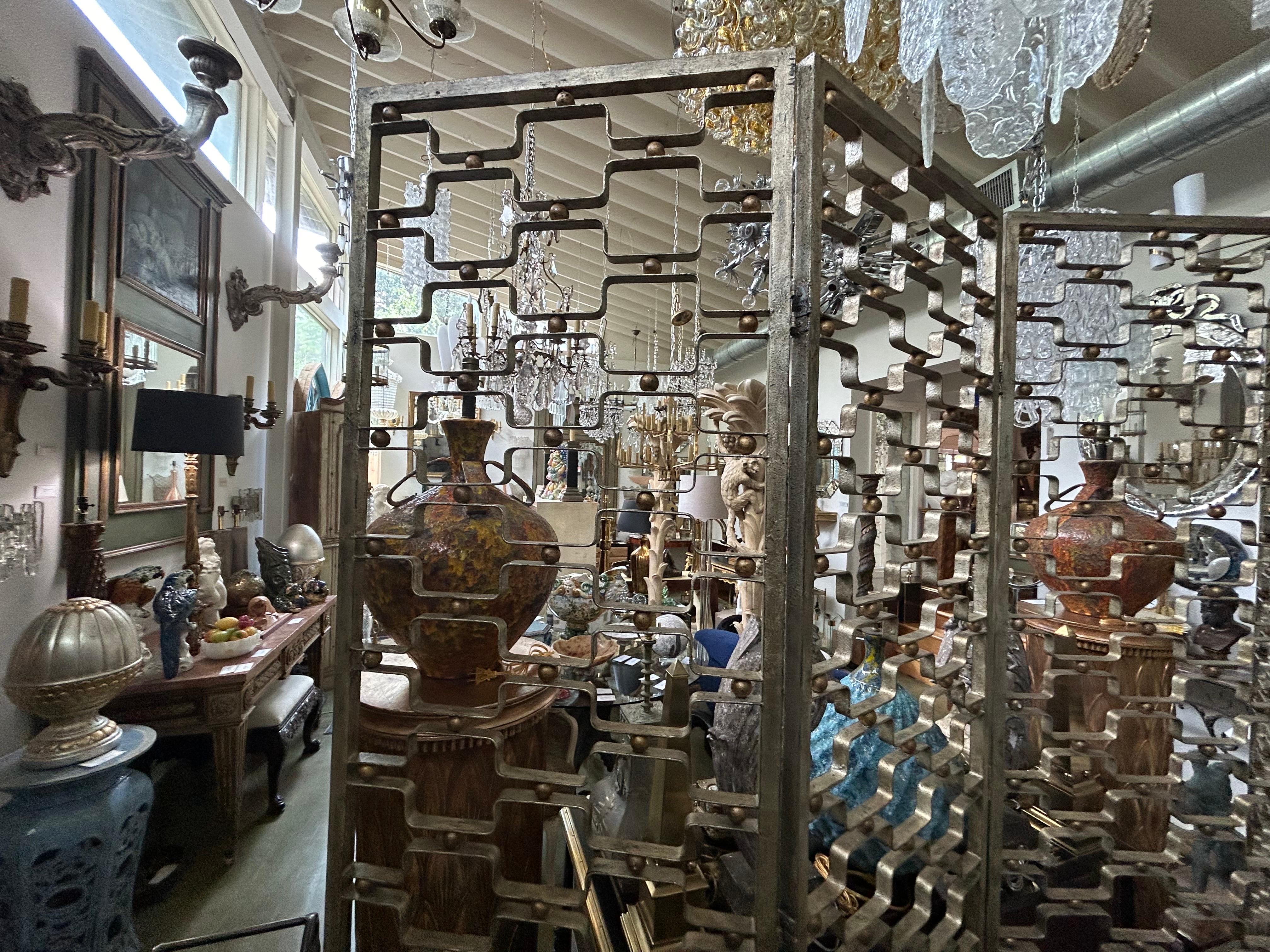 French Modern Poillerat Style Wrought Iron Room Divider Screen For Sale 5