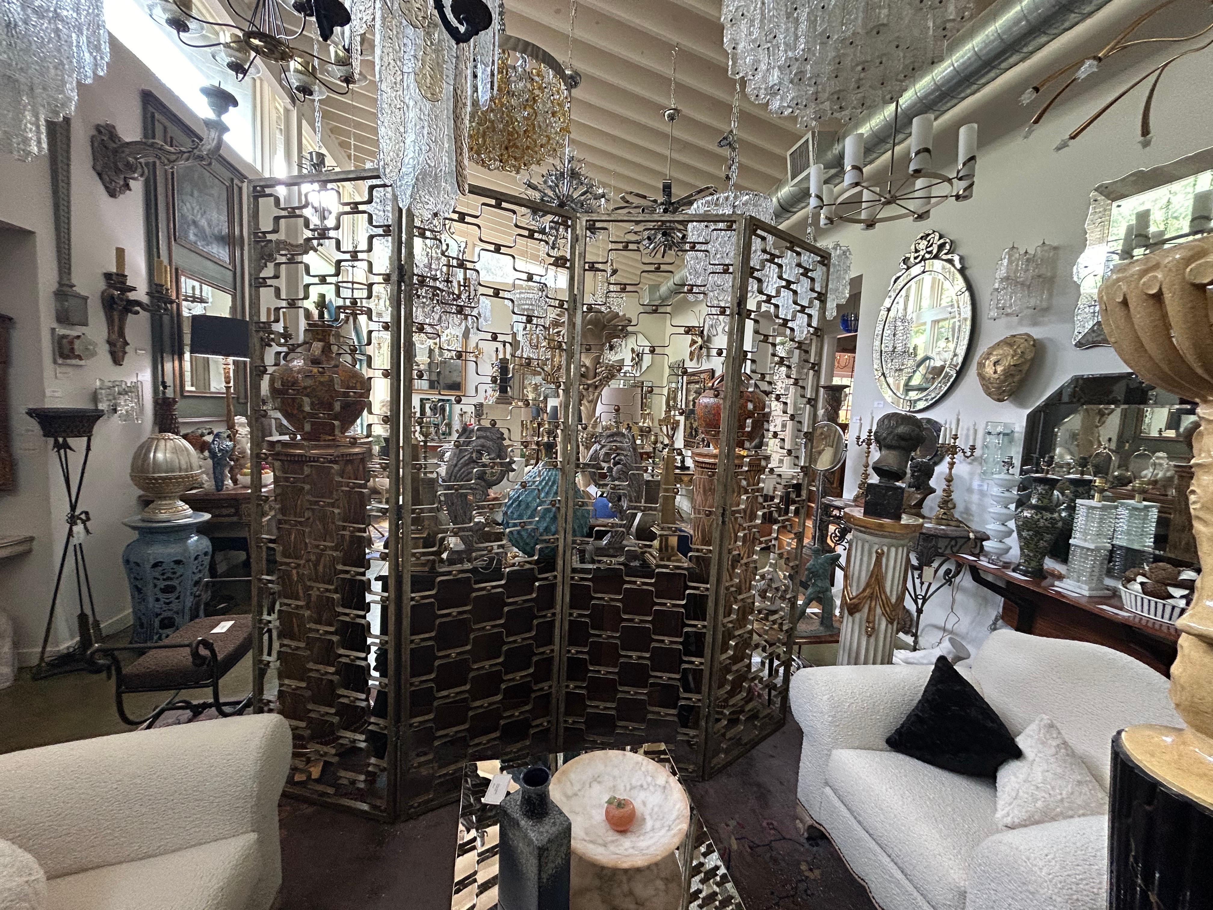 French Modern Poillerat Style Wrought Iron Room Divider Screen For Sale 6
