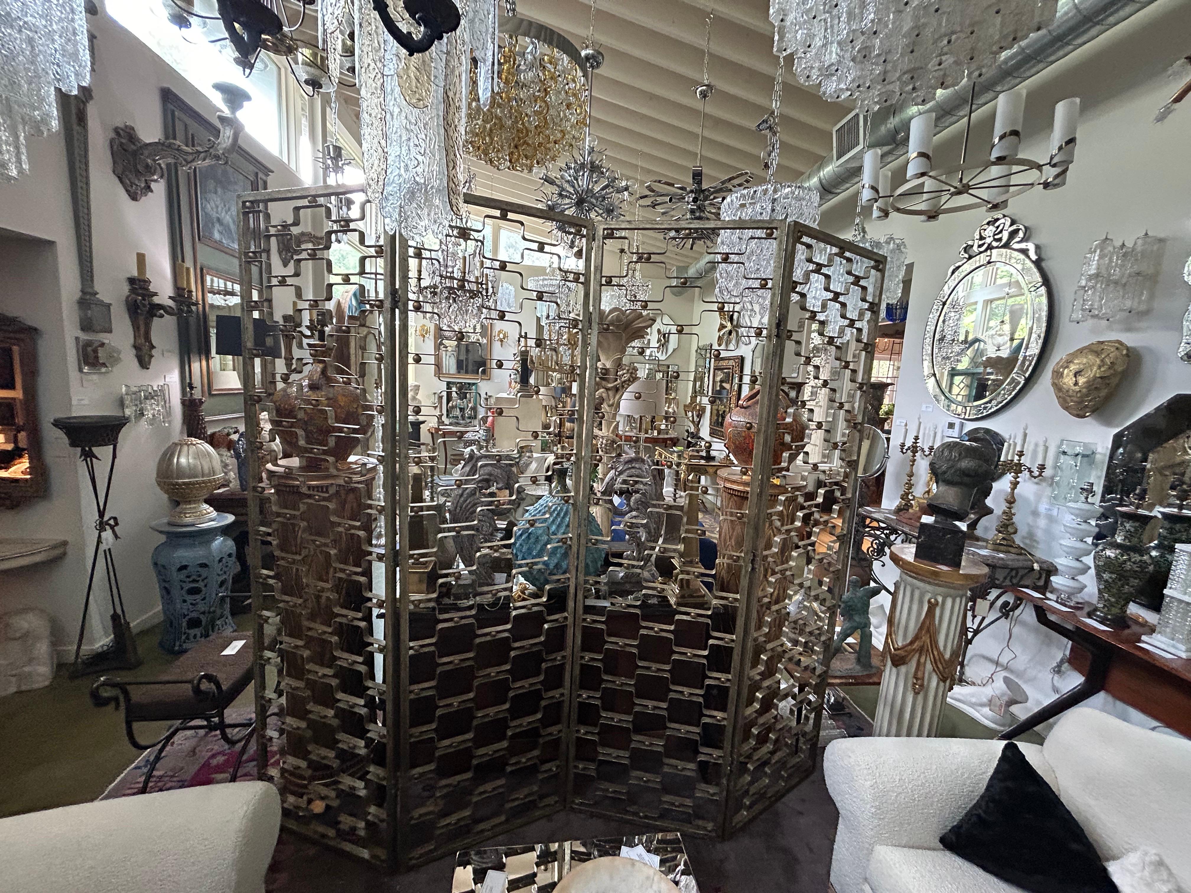 French Modern Poillerat Style Wrought Iron Room Divider Screen For Sale 7