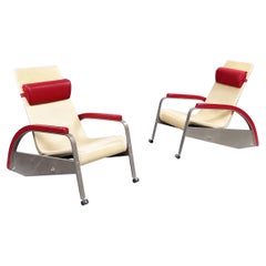 French Modern Reclining Leather Steel Armchairs by Jean Prouvé for Tecta, 1980s