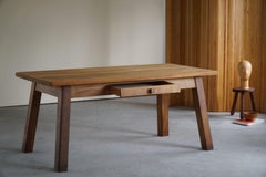 French Modern Rectangular Brutalist Desk / Dining Table in Solid Oak, 1950s