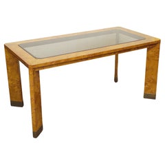 French Modern Rectangular Dining Table of Burled Elm with Smoked Glass Top
