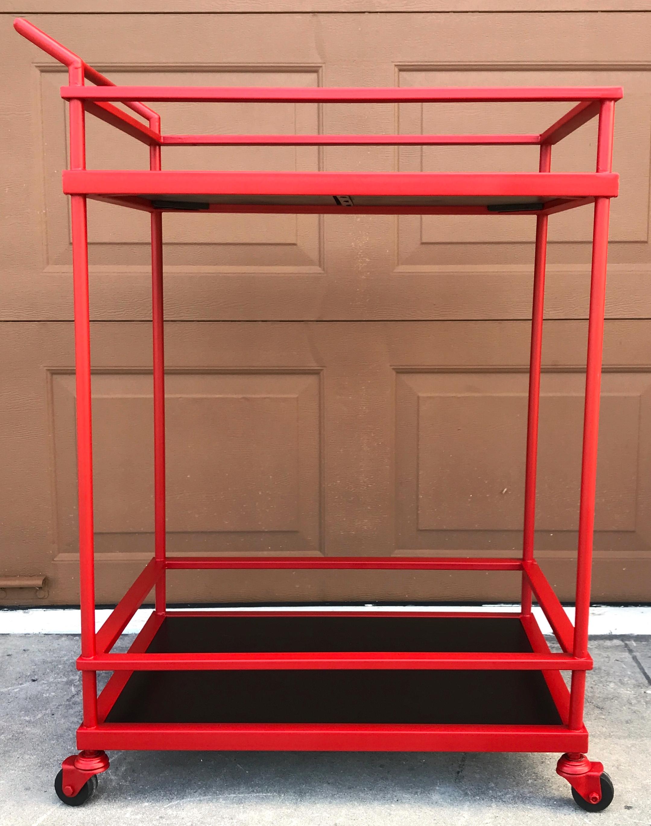 French Modern Red Enameled Bar Cart In Good Condition For Sale In West Palm Beach, FL
