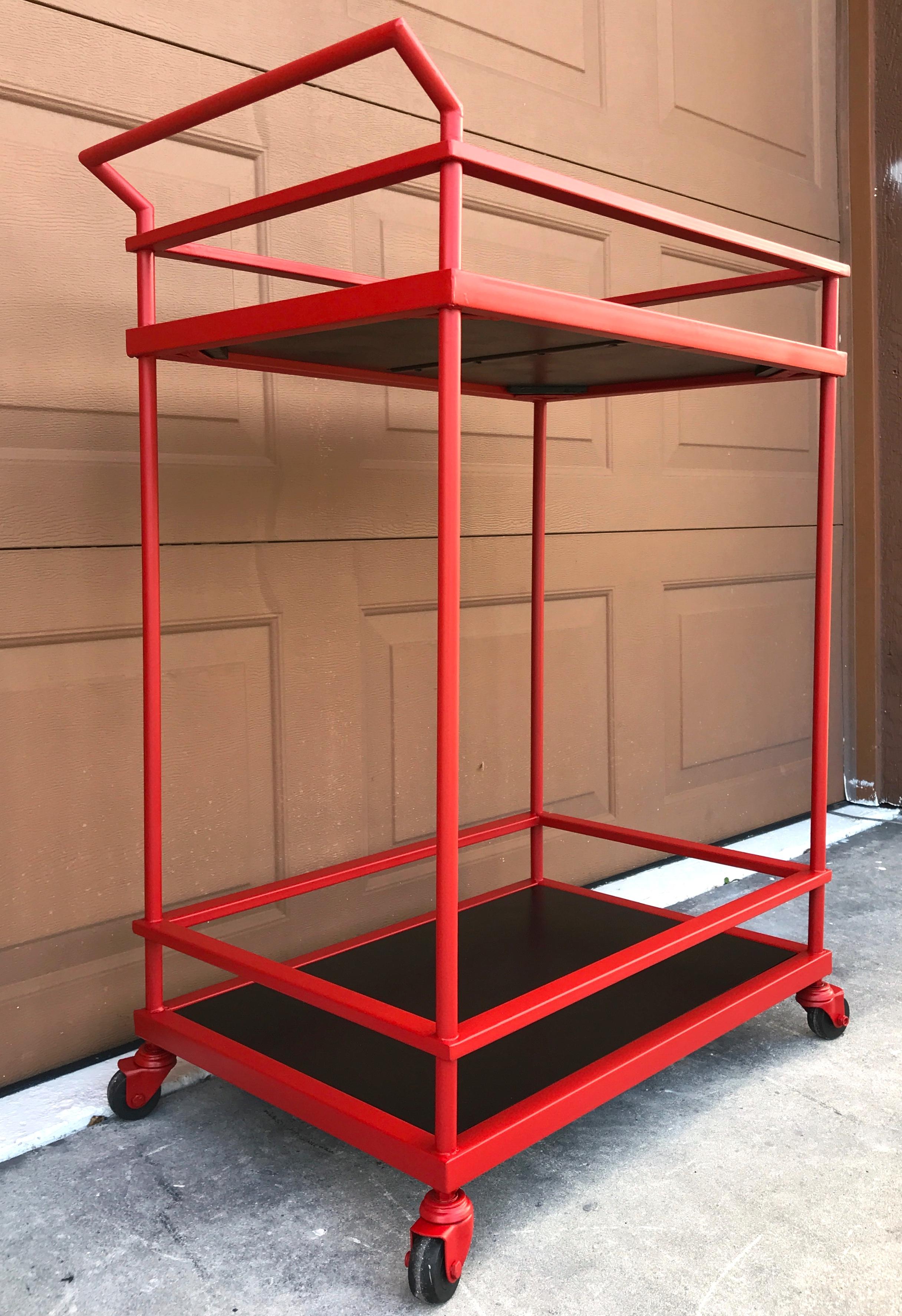 20th Century French Modern Red Enameled Bar Cart For Sale