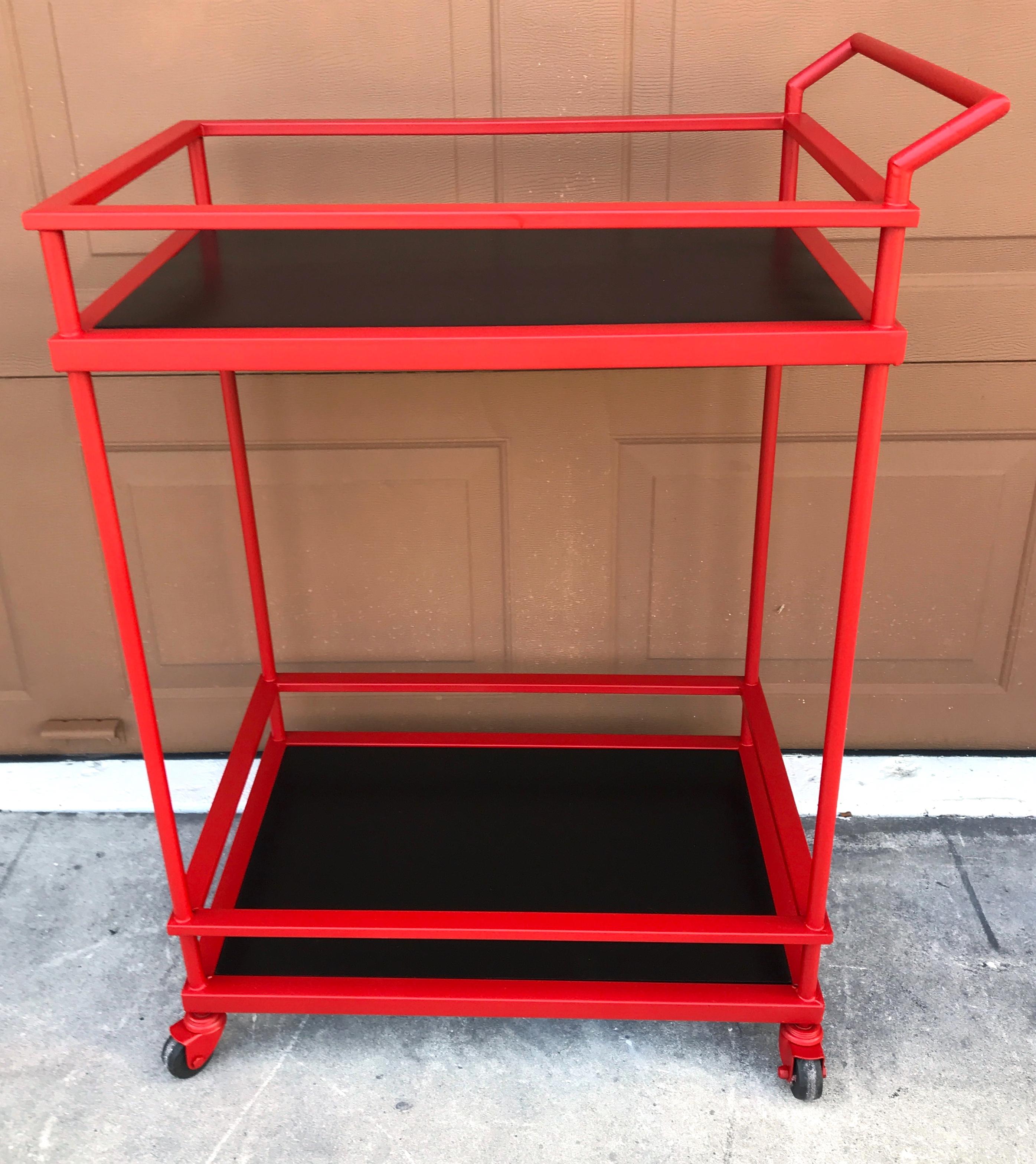 French Modern Red Enameled Bar Cart For Sale 1