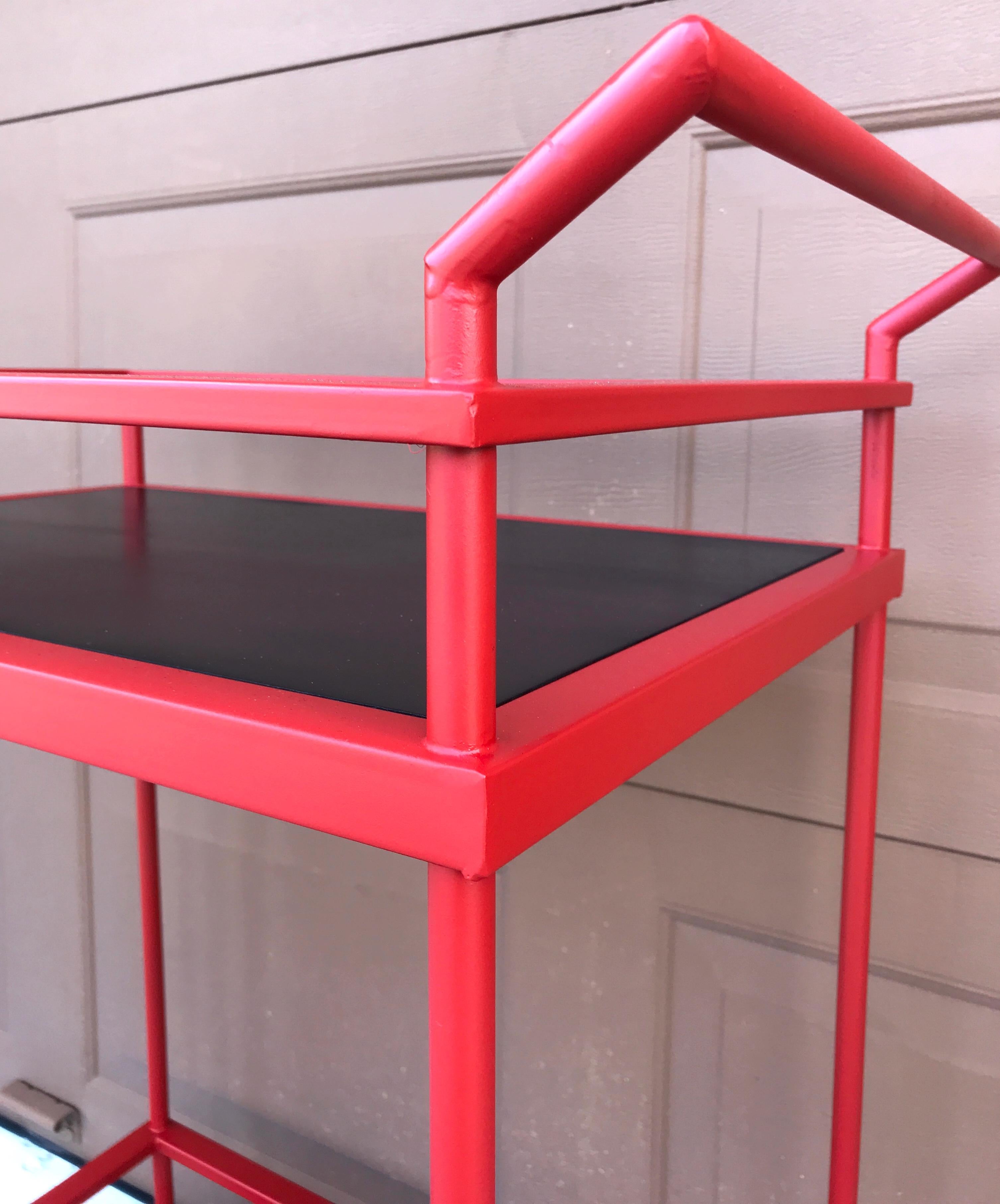 French Modern Red Enameled Bar Cart For Sale 2