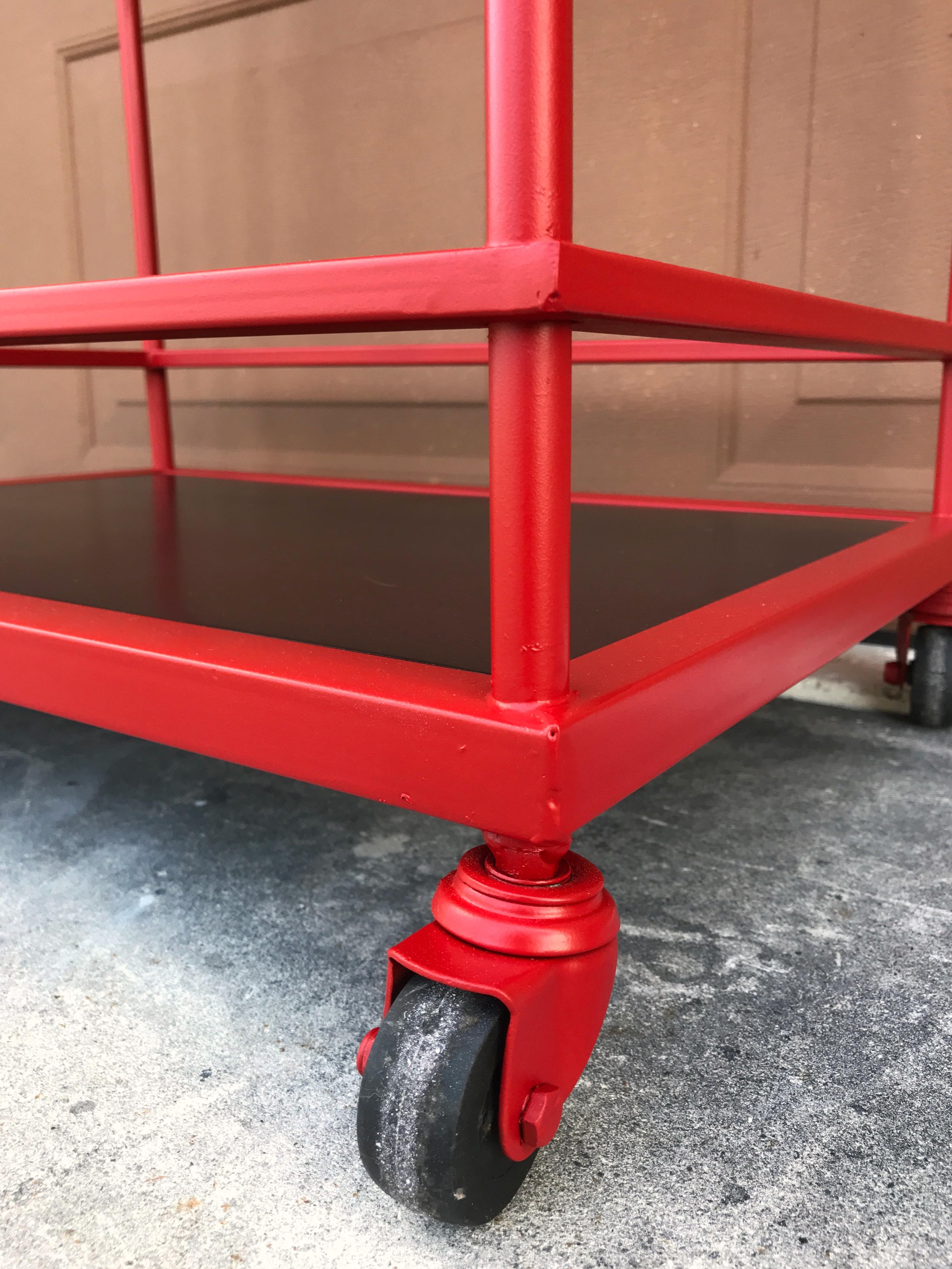 French Modern Red Enameled Bar Cart For Sale 3